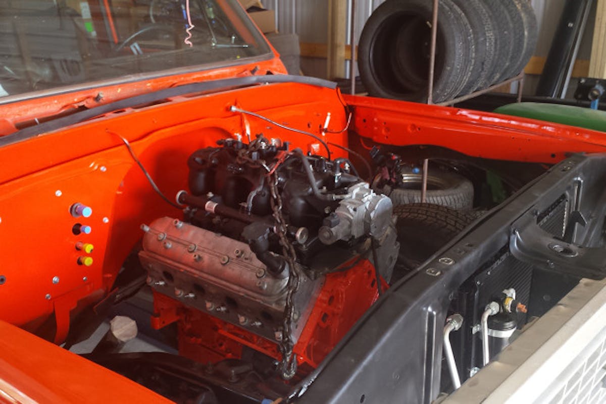 The LS is installed in the engine bay.