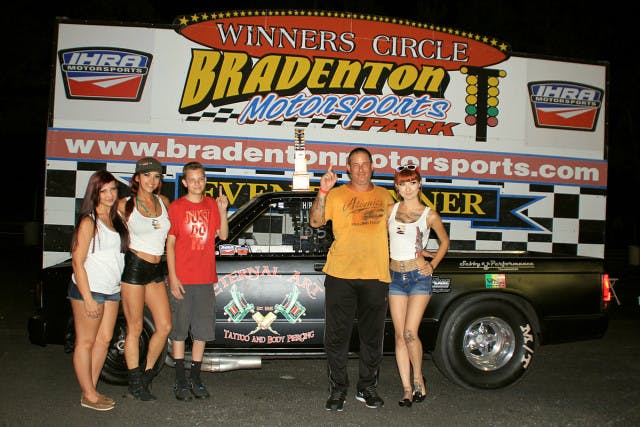 Bradenton's own Matt Marcus waded through four rounds of competition in 11.50 Index to meet up with Gerry Vizzo out of Land O Lakes, the seventh and sixth qualified drivers respectively. Marcus put up an .039 reaction in his 1985 S-10 taking a big advantage to Vizzo's .137. That would be a lot of ground to make up for the little 350 Chevy powered 67 Nova. His 11.49 breakout pass ensured the win for Marcus.