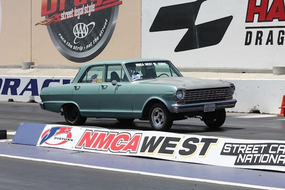 Ted's fastest time was 13.16 at 104 mph at the Auto Club Speedway in Fontana, California.