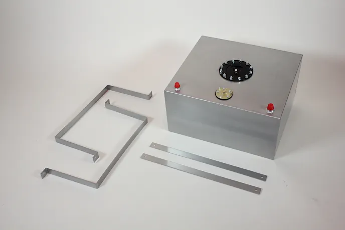 The 15-gallon fuel cell was ordered with RCC's mounting strap kit, consisting of four aluminum pieces that conform to the shape of the fuel cell.