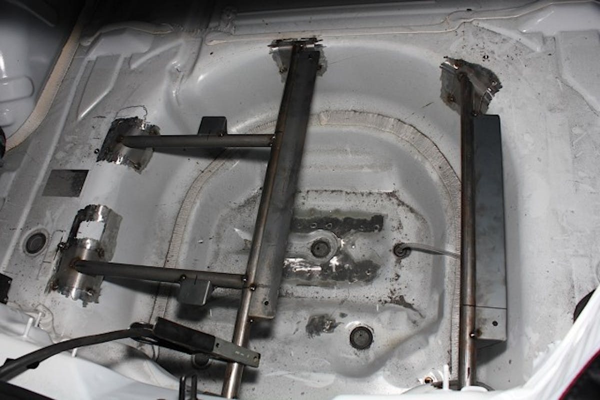 An overall view of the structure supporting the intercooler tank and fuel cell.