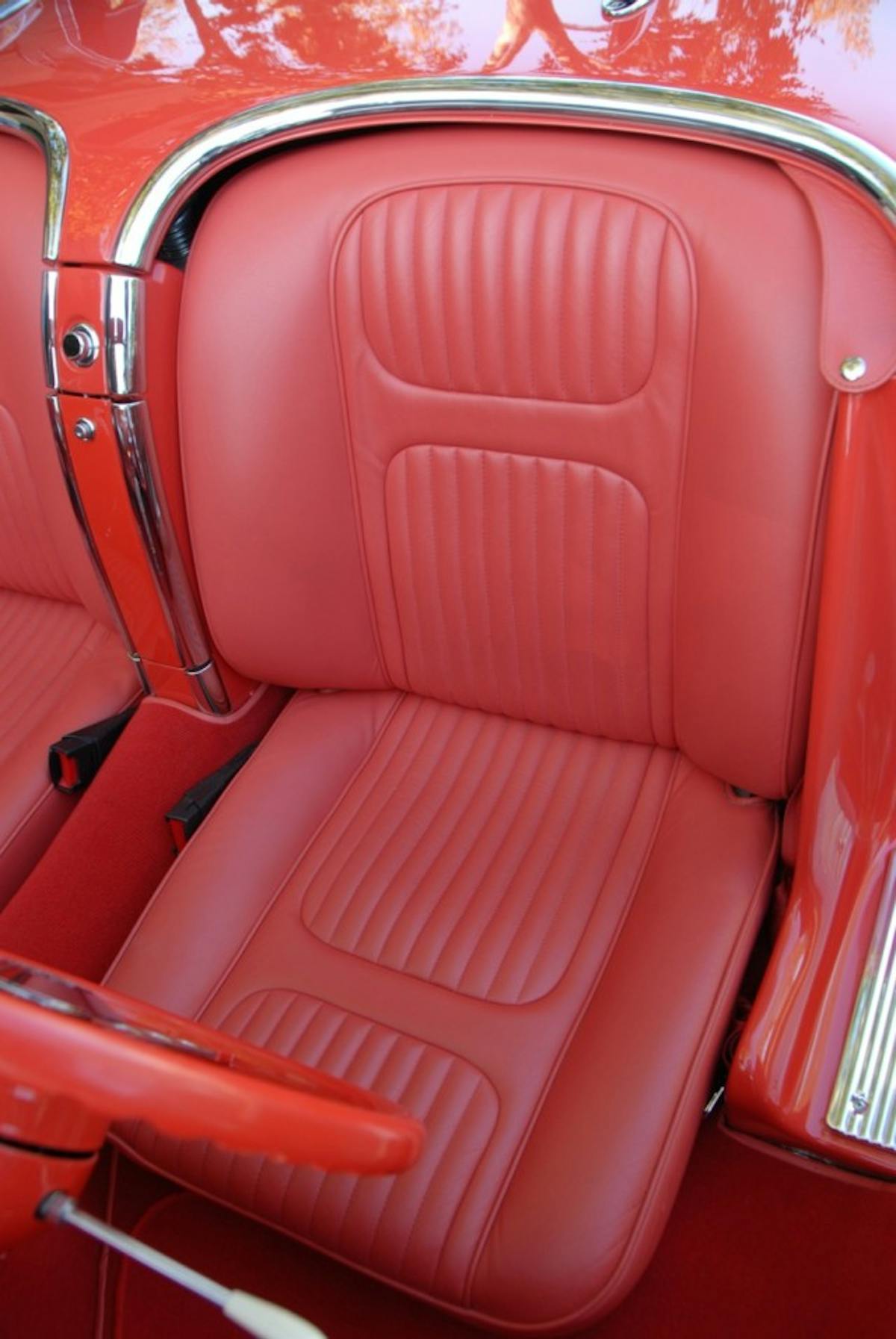The leather interior has a ’58 stitch pattern that really looks like the authentic item, only newer.