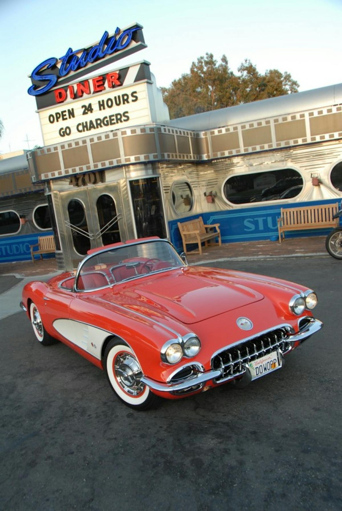 The modern sound system belts out golden oldies.