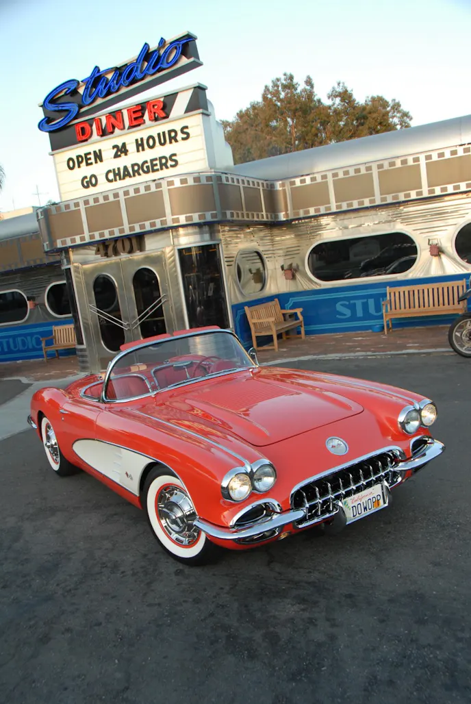 The modern sound system belts out golden oldies.