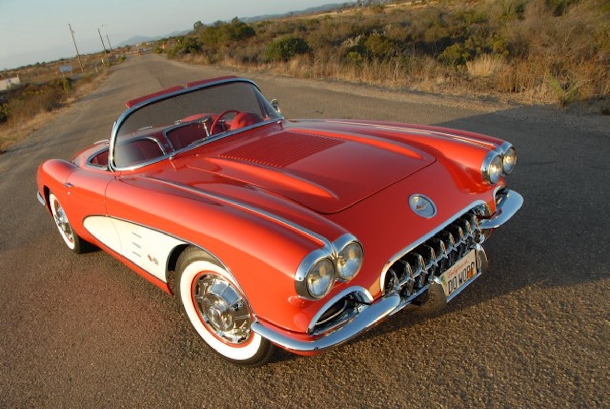 Although the original body was in pretty good condition, he did have to replace the front clip with a reproduction piece. But most of the exterior chrome and interior hard trim was intact.