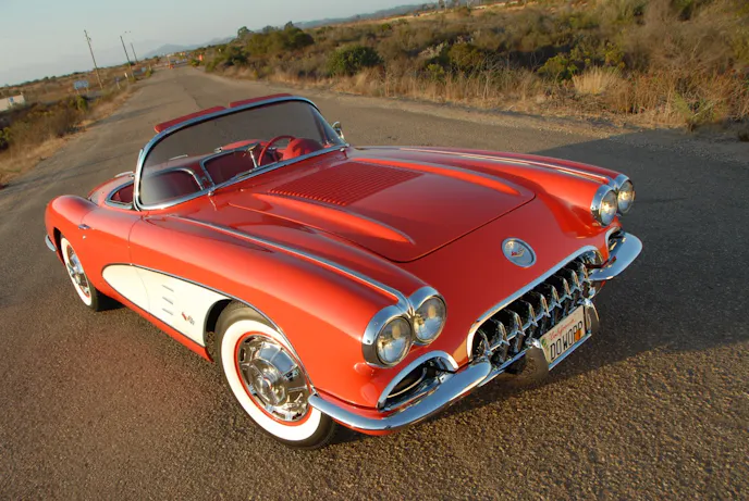 Although the original body was in pretty good condition, he did have to replace the front clip with a reproduction piece. But most of the exterior chrome and interior hard trim was intact.