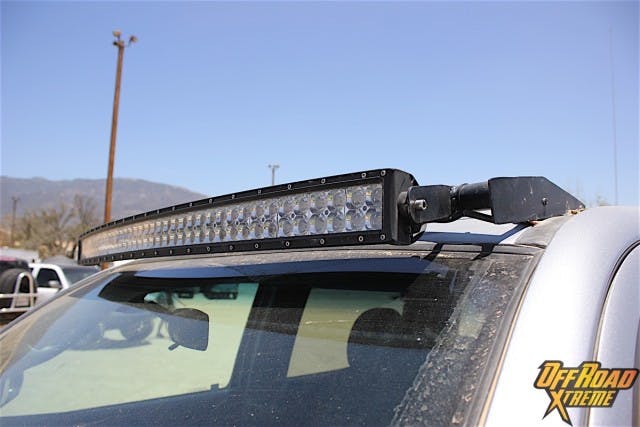This is one of three CREE light bars that Chris has control of from inside the cabin. This is the 40-inch one that sits over the windshield.
