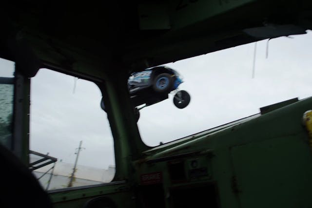 It's a bird! It's a plane! No, it's RJ Anderson in a Polariz RZR XK1K3 that was specially built for him. Screenshot from video.