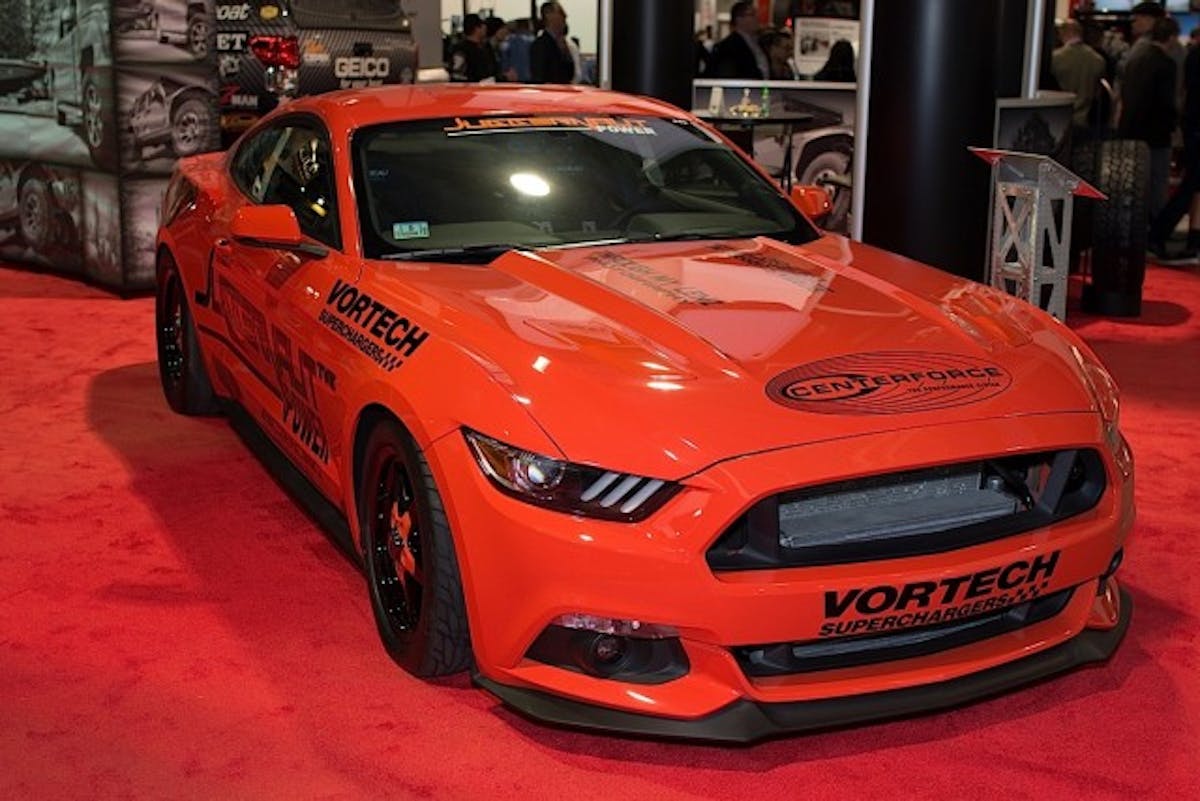 Check out the '15 Mustang GT Mickey Thompson had on display. It sports a 900 horsepower TVG Drag Pack built by Juggernaught Power.