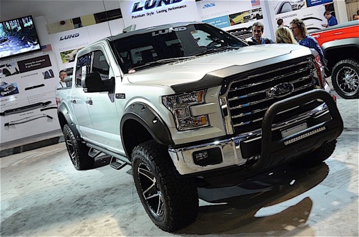 Showcased on this 2015 F-150 was the AVS Aeroskin II hood protector.