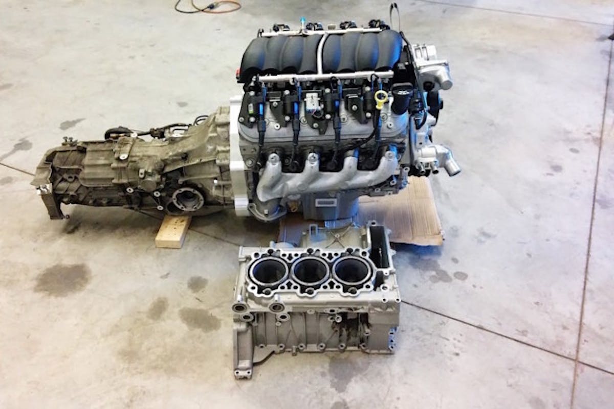 The sheer size difference between the original Cayman engine and the new LS3 power-plant is absolutely monumental.