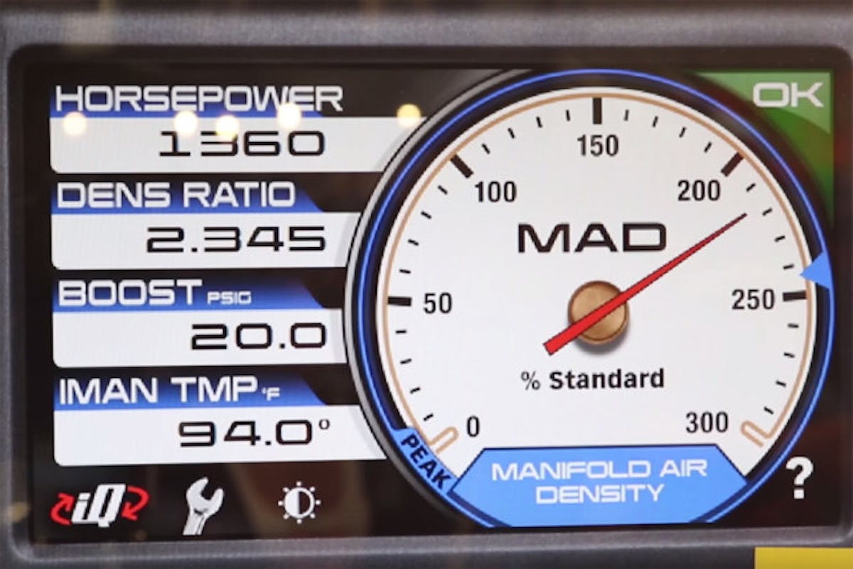Even though the boost pressure never changed, the fictional engine demonstrating the iDash did show higher and higher horespower numbers. That was because the air density was changing to allow better performance.