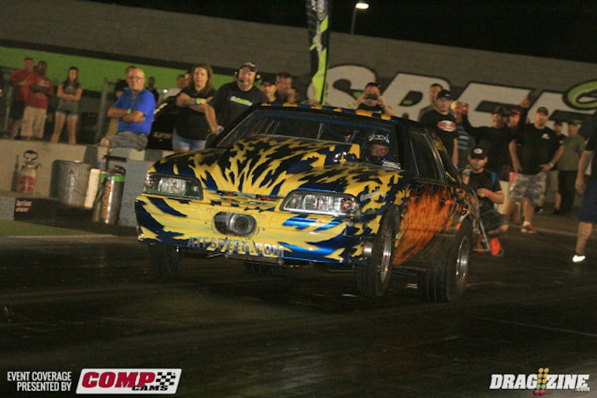 Mike Freeman put himself in third with a 4.993 at 143 for Team ATF. Walter Drakeford sits second with his nitrous huffing 86 Stang.