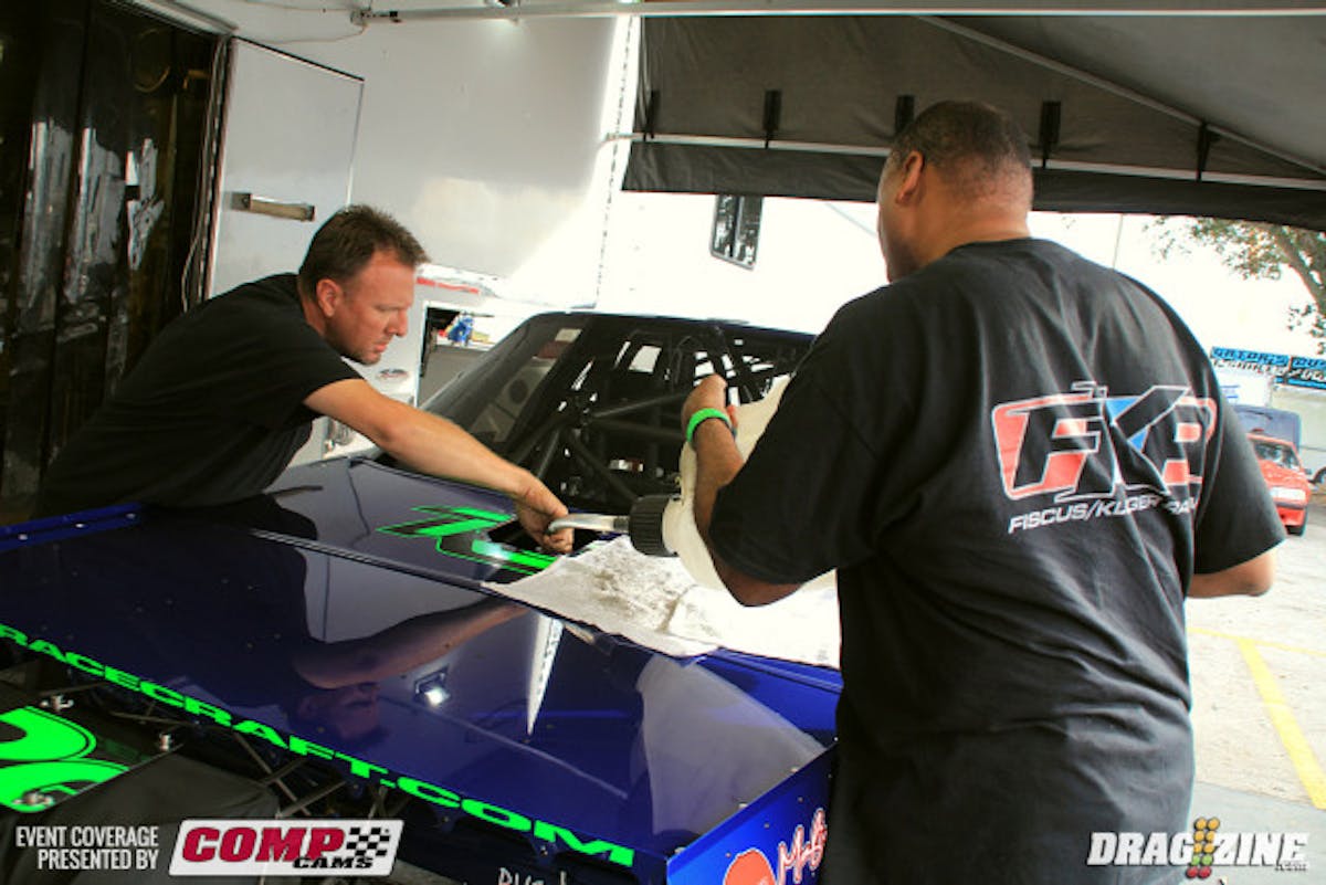 Josh Klugger and Steve Cooks top off the cell in the Fiscus/Klugger Racing Drag Radial Mustang. He will have a single this round due to Frank Meshaw being broken.