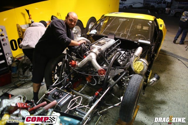 It came at a price, however, as crew chief (and fellow Jegs driver) Mikey Rees was hard at work at the end of the night to remove the passenger-side exhaust due to a crack in a header tube.