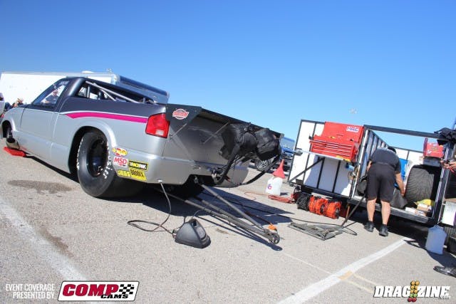 "Everyone has a trailer, ours is just smaller than the rest of them," says Larry Larson. But everything the team needs fits in this little box; each item has its place, and each place has an item occupying that space. Larson feels that it just doesn't make sense to cart around a big trailer, instead choosing to focus on the setup that he uses on Drag Week.