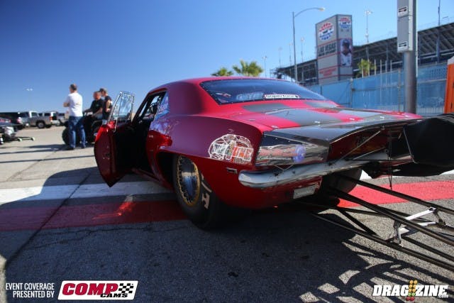 Shameless plug alert! Thanks to Paja Agotonovic for sporting the Dragzine stickers this weekend. Paja's running in both 10.5 classes -- quarter- and eighth-mile. In the eighth-mile class, the Sonny's nitrous-injected 903ci engine has propelled him to a 4.31 and the 17th spot, while he hasn't made a full pass in the quarter-mile class, running a 7.05 at only 142 mph to sit ninth in the field.