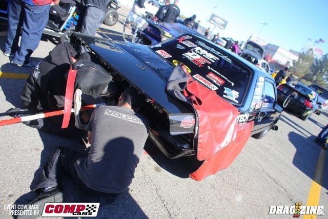 In the first round this morning, Chris Groves busted out a 4.54 to solidify his top spot in the 275 radial class. The ProCharged machine is making moves, especially in the elevated air here in the Sin City.