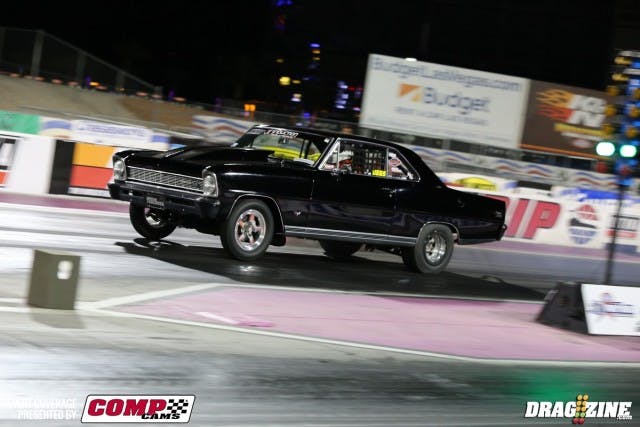 Not only did he take home the win at the St. Louis Street Car Super Nationals earlier this year, Jason Collins doubled up with a victory here tonight over Anthony Smith on a holeshot, .050 to .099. At the stripe, Collins' 4.89 at 142 mph was just quick enough to put Smith's quicker 4.85 at 150 onto the trailer. 