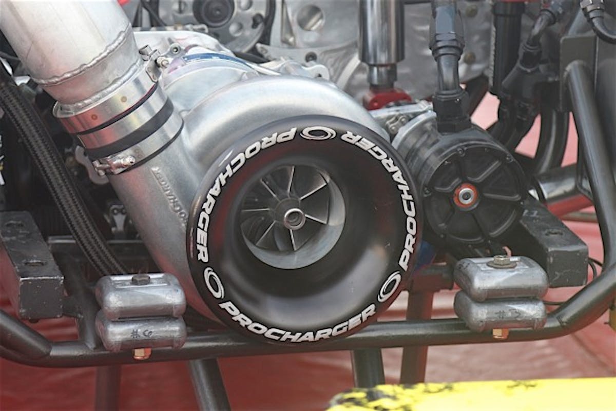 We experimented with ProCharger's new inlet bell on the F1X-12R supercharger. We would later switch to a ProCharger 121.