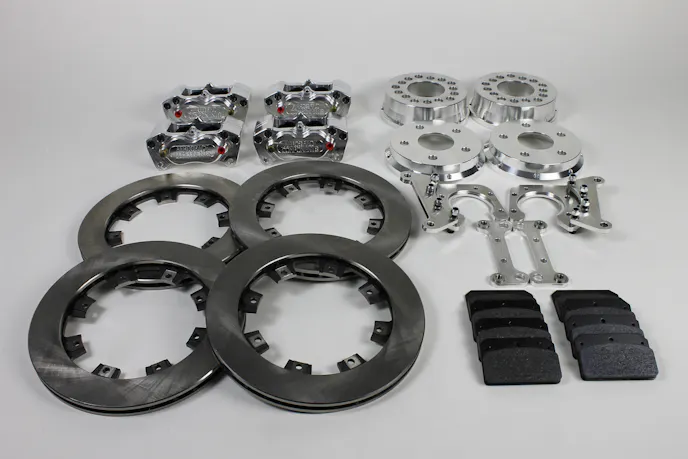 Our complete Aerospace Pro Street brake kit. Our setup features a front kit that's compatible with the stock 2010-14 Camaro spindle and hub. The rear, meanwhile, is a standard axle and housing flange setup.