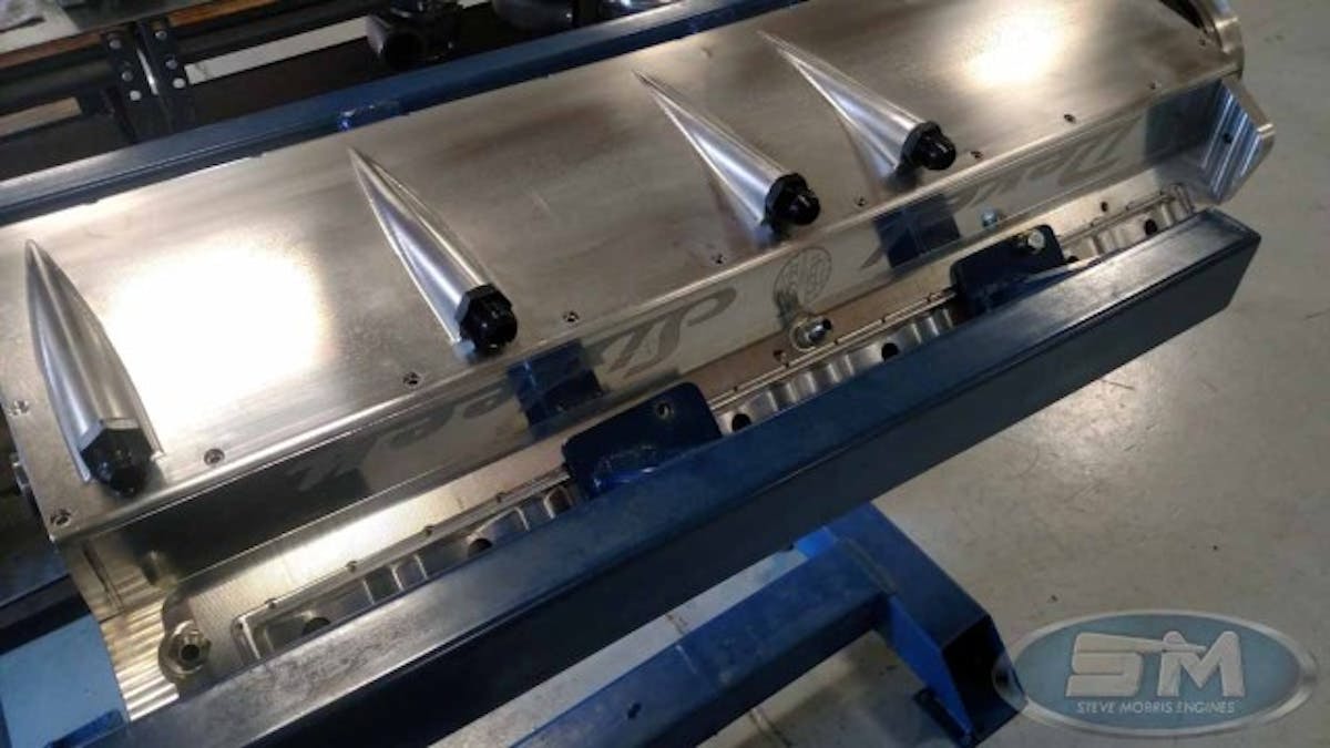 A billet oil pan design was developed after the initial pan sucked right up to the bottom of the engine during testing.