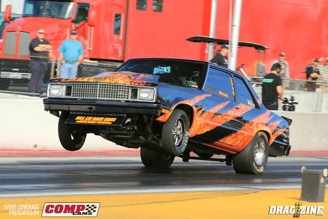 Bill Lee Jr. has the teams small tire 79 Fairmont working well if a little of the 5.50 Index pace. They have been working onthe car gettign the ET down and are creeping up on the tune.