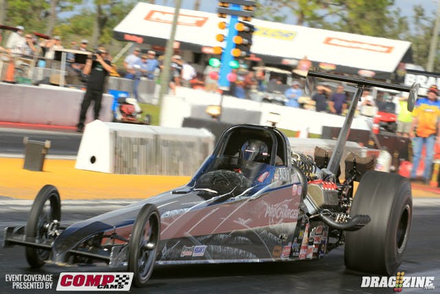 Cynthiana, Kentucky based Ashley Tidrick sits second in class with a 3.76 at 192. She also runs a Spitxer chassis though it's a newer 2013 model car running a Procharged 521 cubic inch Hemi.