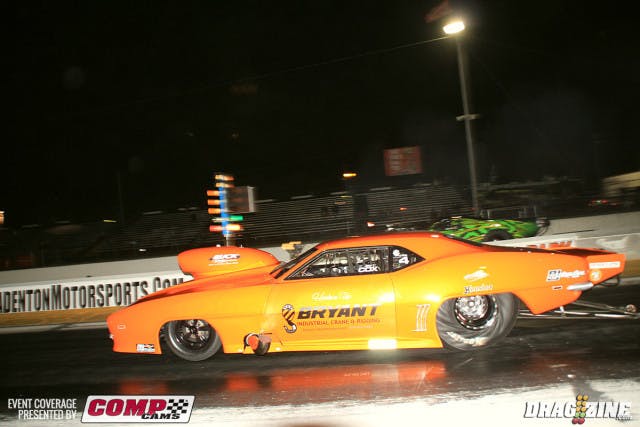 Jay Cox ripped off a very nice 3.81 at 197 to earn top qualifier in Aerospace Components/Buck Racing Engines Outlaw Pro Mod