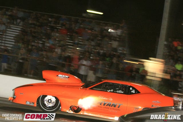 Jay Cox led all day in Outlaw Pro Mod lowering his time to a 3.799 at 196 in the last round.