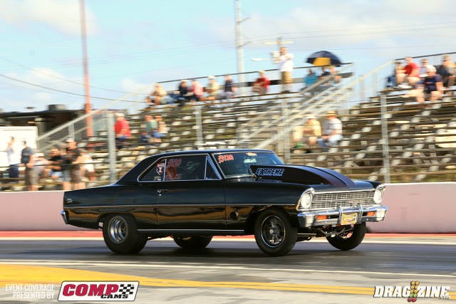 Joe Albrecht drives a flat gorgeous 67 Nova based out of Bellmore, New York. He faced off with Brian Keep putting up a 4.95 at 143 to earn a spot in round two.
