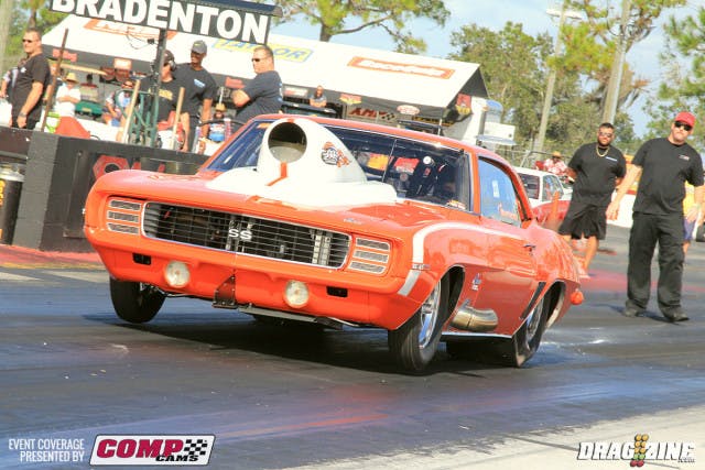 Ken Quartuccio set low ET and high MPH this round with a 4.453 at 161 to earn the win over john Lastinger in an all 69 Camaro pairing.