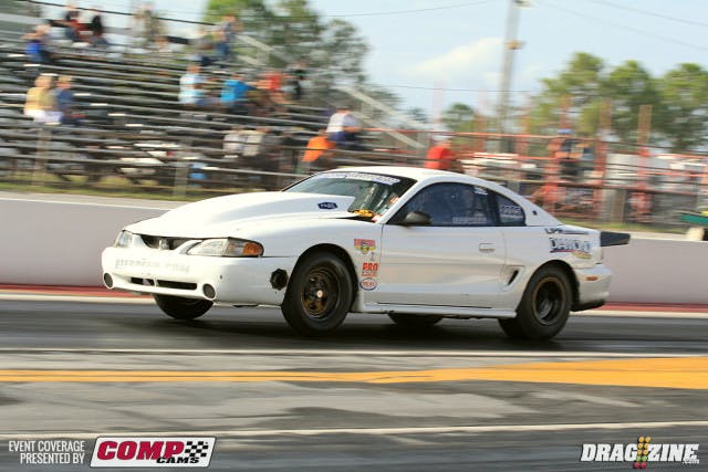 Tim Hendricks faced of with Troy Pirez Jr. doing his job on the tree with a .017 reaction to Pirez' .044. Both cars made clean runs but Troy laid down a 4.92 at 144 to take the win over Hendricks' 5.03 at 142.