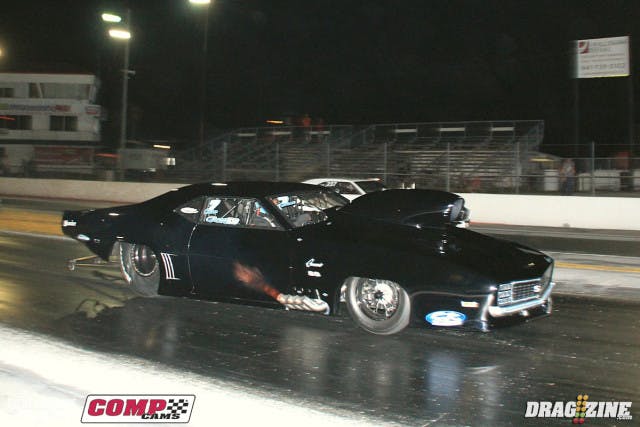 Travis Harvey faced off with Chris Patrick in the Outlaw Pro Mod Final taking the tree and the win with a 3.81 at 196 as Patrick slowed to a 4.18 at 134.