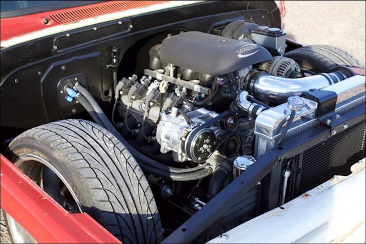 A Chevy Tahoe donated its LS 5.3L engine and 4L60 transmission to the project. The LS features a Texas Speed camshaft, so you know it's big. The cam gives the engine some attitude in announcing the truck's arrival or departure from a show. 