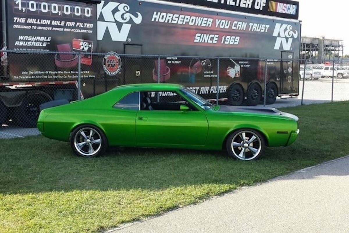 Kenny's Javelin goes through shoes and socks like this author, but it currently wears Billet Specialties Street Lite examples. The paint is Synergy green with a House of Kolor Lime gold top coat, applied by Scotty Roberts. During the LS swap, Trck Customs painted the engine bay to match. 