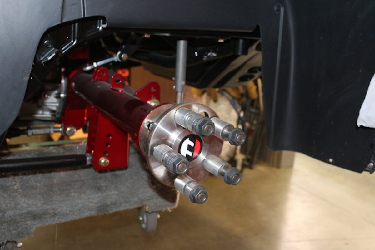 With our move to a solid rear axle setup for drag racing, the rear brake installation is a relatively straightforward flange-mount setup.