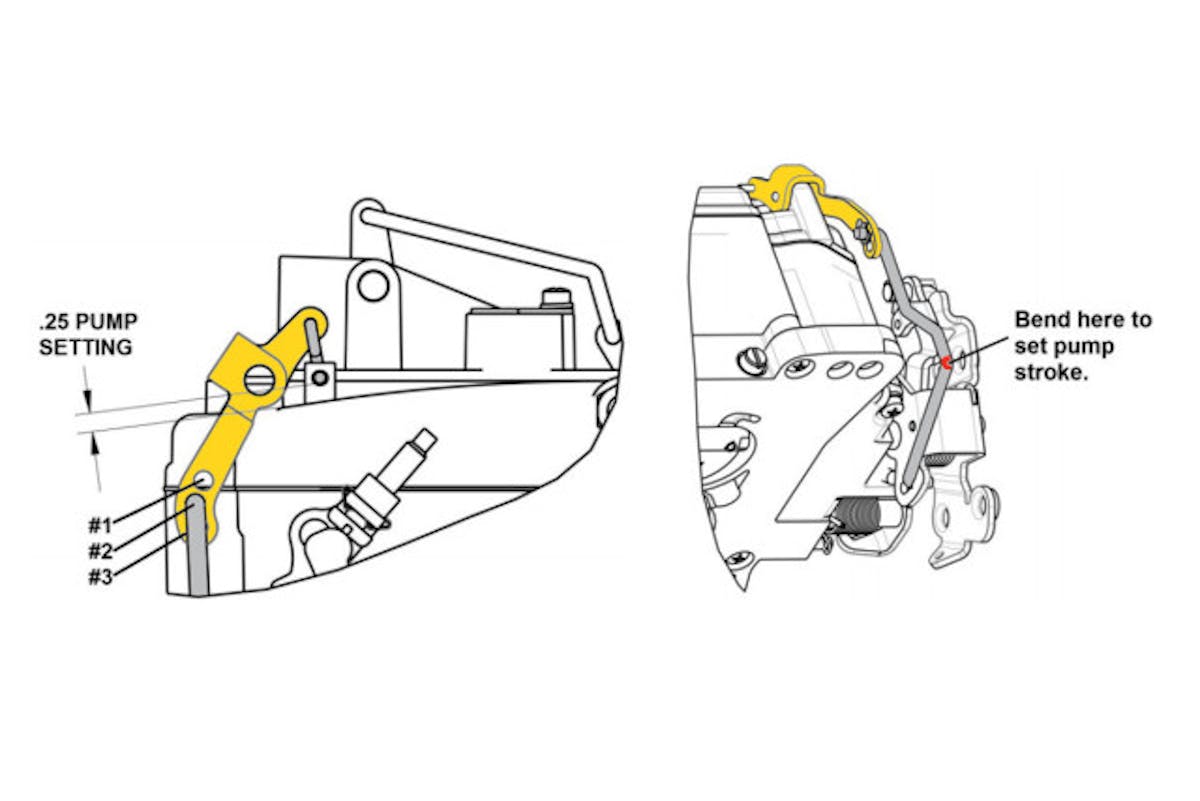 Accelerator pump discharge rate and stroke settings.
