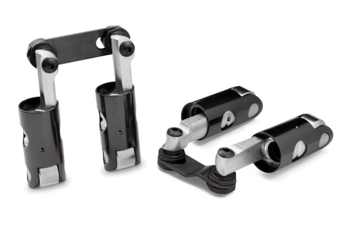 Solid lifters, like these Tie-Bar Lifters from Jesel utilize a roller wheel that allows for extremely aggressive camshafts.
