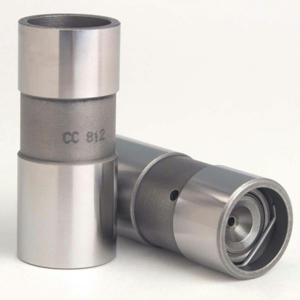  This is a typical Hydraulic flat-tappet lifter. It uses oil to cushion the pushrod and valvetrain. Hydraulic lifters use zero valve lash so they are low maintenance and operation is quiet.