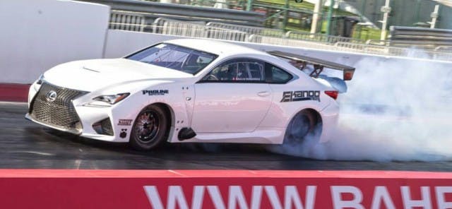 Khalid Mohammed is 2-for-2 so far in Super Street V8 competition in the brand new twin turbocharged Lexus RCF, powered by a ProLine Racing 481X.