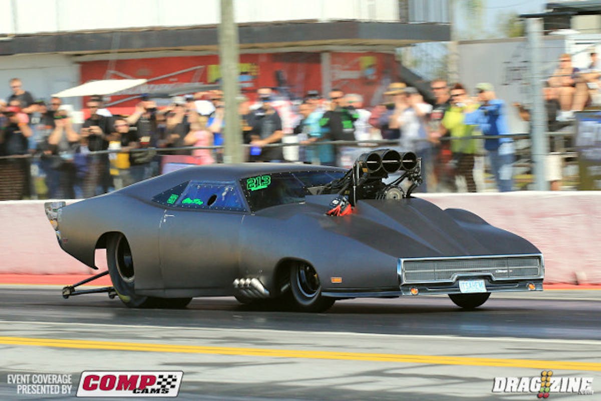 Chip King put his 1970 Charger RT on the pole in Outlaw Pro Mod with a 3.85 at 195 MPH.