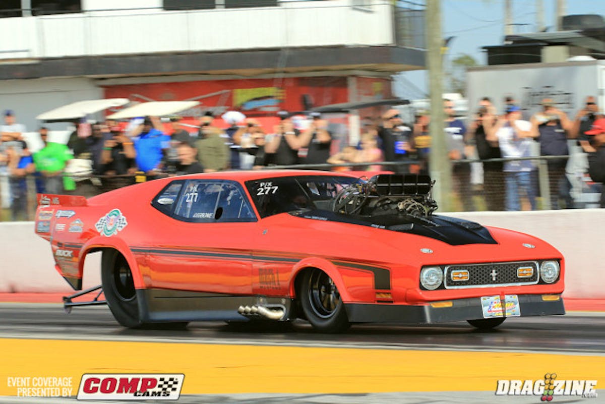 Terry Leggett from Pinetown, North Carolina is sporting a new 1971 Mach 1 body design for 2016. The car looks fantastic and gets horsepower from Charlie Buck. 