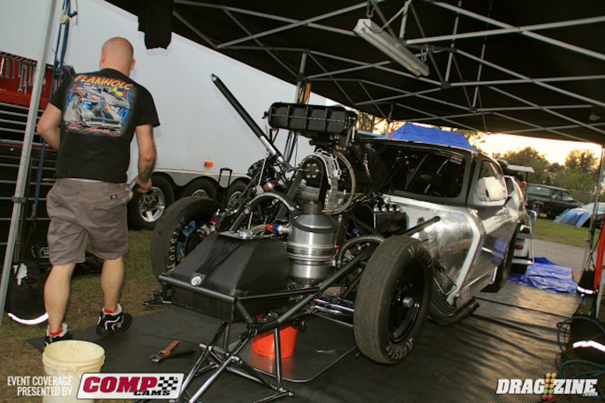 Adam Flamholc also set a personal best 3.81 in Outlaw Pro Mod to take top qualifier after two sessions. We spoke with the teams fuel man Mike Cantor and team is very happy with the performance so far and looking to improve into the 3.70's. The 60' was a .95, very good for a roots blower car running in IHRA trim this weekend.