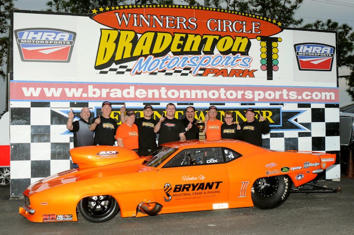 Jay Cox faced off with The Carolina Kid  Travis Harvey in the final of Pro Nitrous with Cox having lane choice.  Just .008 separated them at the tree with Cox having the advantage. In a very tight race it would be Cox first to the stripe with a 3.763 at 198.67 over the hard charging Harvey right behind running a 3.775 at 200.89.