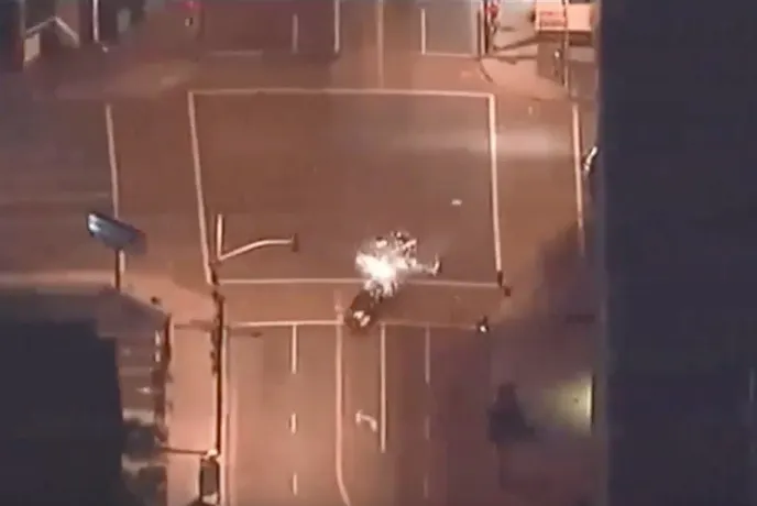 Beaird's Corvette struck cross traffic at an intersection, sending the bystander's car spinning into a fire hydrant and disabling the Corvette. Prior attempts to stop Beaird using spike strips had failed, presumably due to the car's OEM run-flat tires.