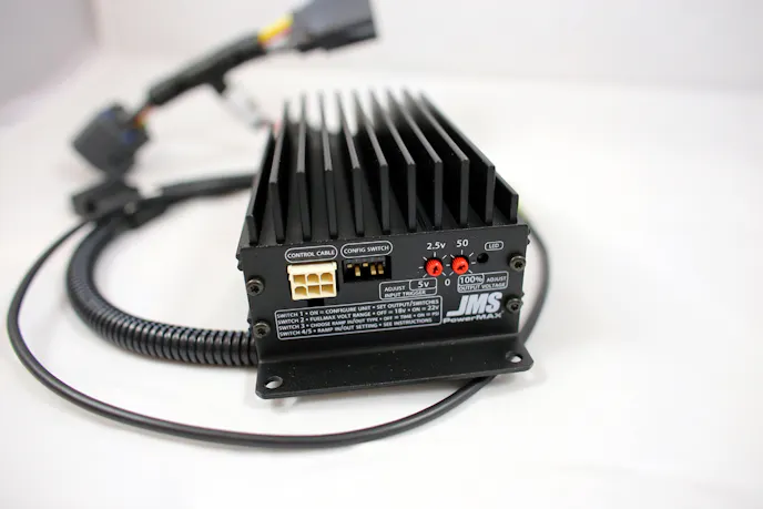 The JMS FuelMAX voltage booster allowed us to retain the stock fuel system, as it amps up the voltage to the stock pump, allowing it to deliver the required volume with the proper injectors.