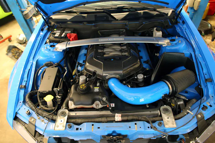 The unsuspecting engine bay, prior to the mayhem of boost application.