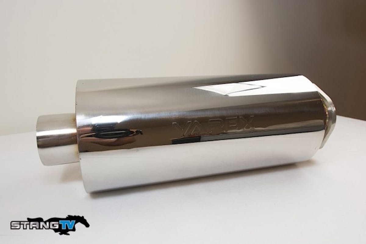 The Varex series muffler for the '15 GT uses full 304 grade stainless steel construction and matching 4-inch polished exhaust tips.