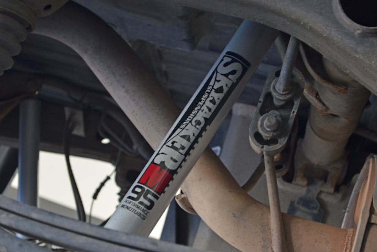 Above: The rear of the truck received lift blocks as well as new U-bolts. Below: New Skyjacker M95 shocks provide extra dampening both on and off-road.